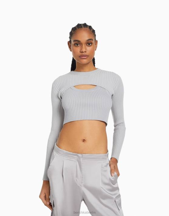 grau Bershka Frauen Kurz geschnittener Armwärmerpullover H00J993