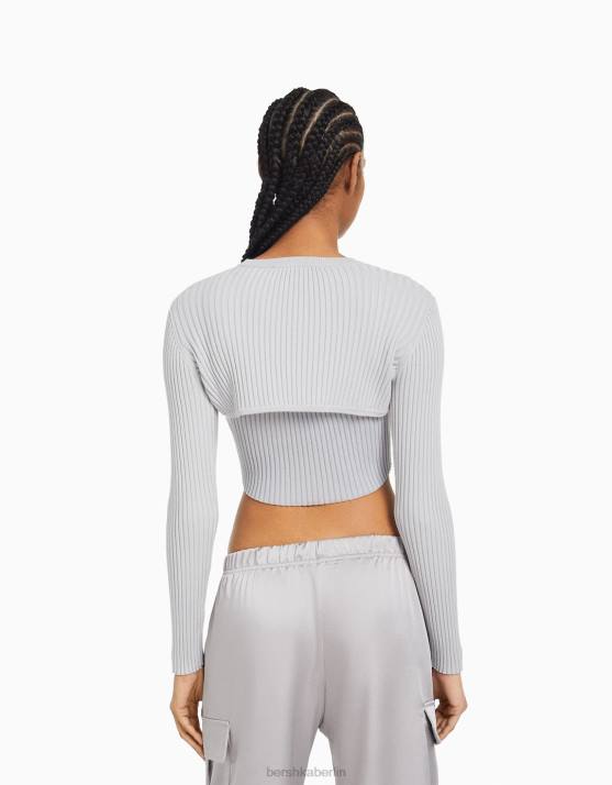 grau Bershka Frauen Kurz geschnittener Armwärmerpullover H00J993