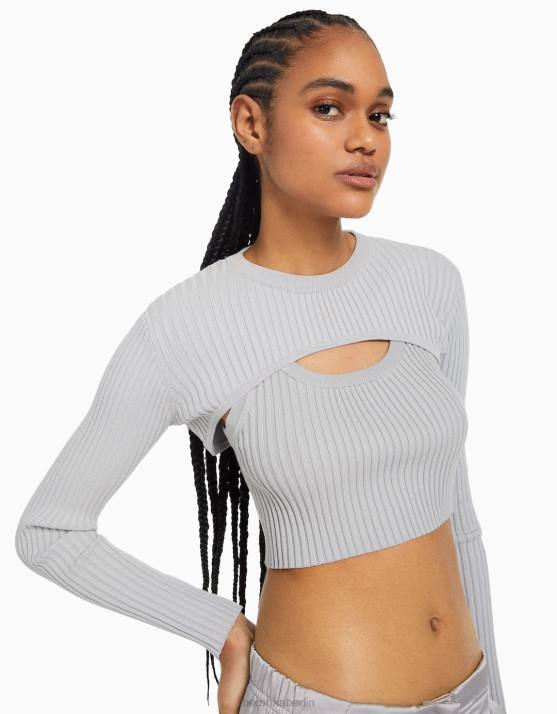 grau Bershka Frauen Kurz geschnittener Armwärmerpullover H00J993