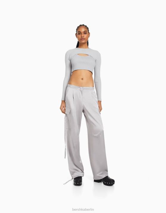 grau Bershka Frauen Kurz geschnittener Armwärmerpullover H00J993