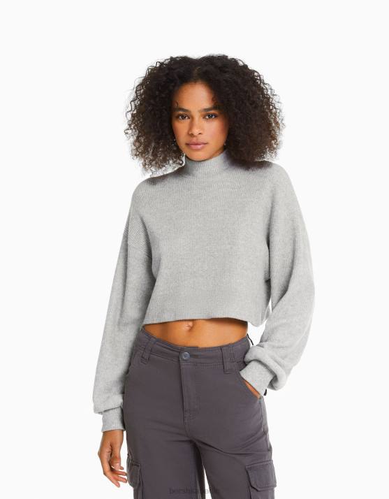 grau Bershka Frauen Kurzer Pullover H00J1036