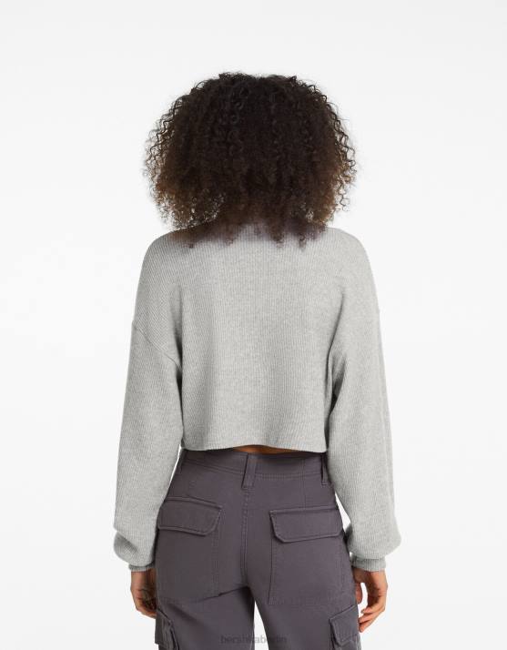 grau Bershka Frauen Kurzer Pullover H00J1036