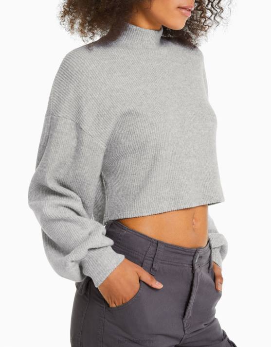 grau Bershka Frauen Kurzer Pullover H00J1036
