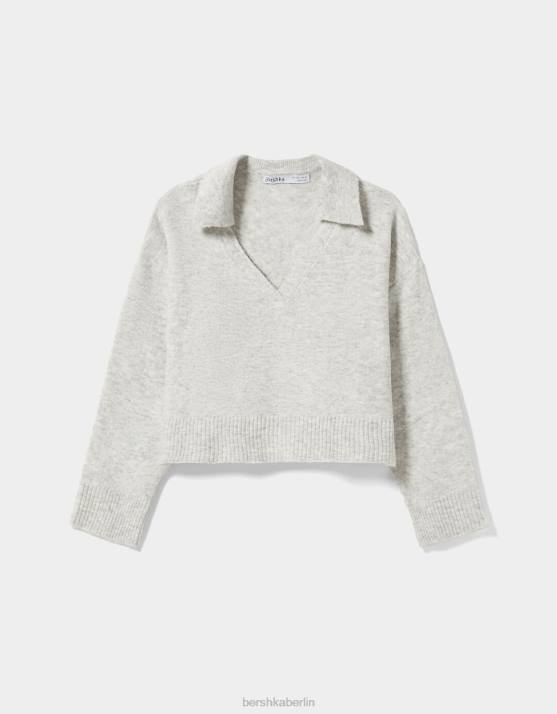 grau Bershka Frauen Pullover mit Polokragen H00J1029