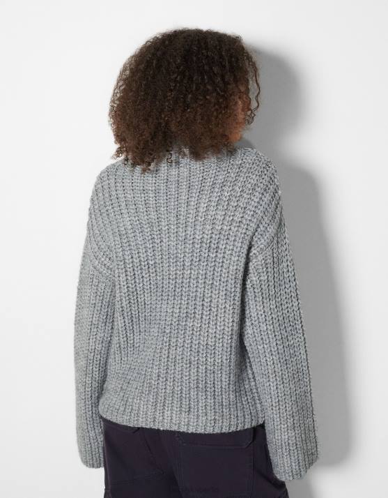 grau Bershka Frauen Pullover mit Stehkragen H00J1033