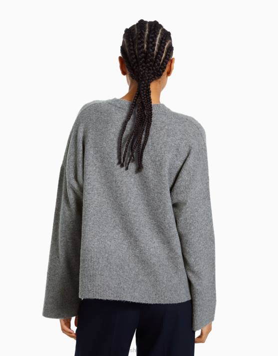 grau Bershka Frauen übergroßer Pullover H00J1010