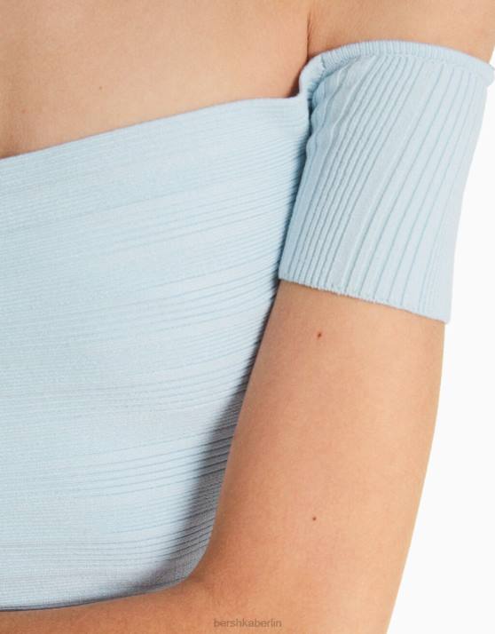 hellblau Bershka Frauen Kurzarmpullover mit Crossover-Detail H00J867