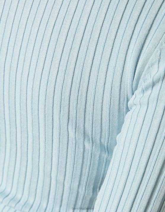 hellblau Bershka Frauen Rippstrickpullover mit hohem Halsausschnitt H00J1024