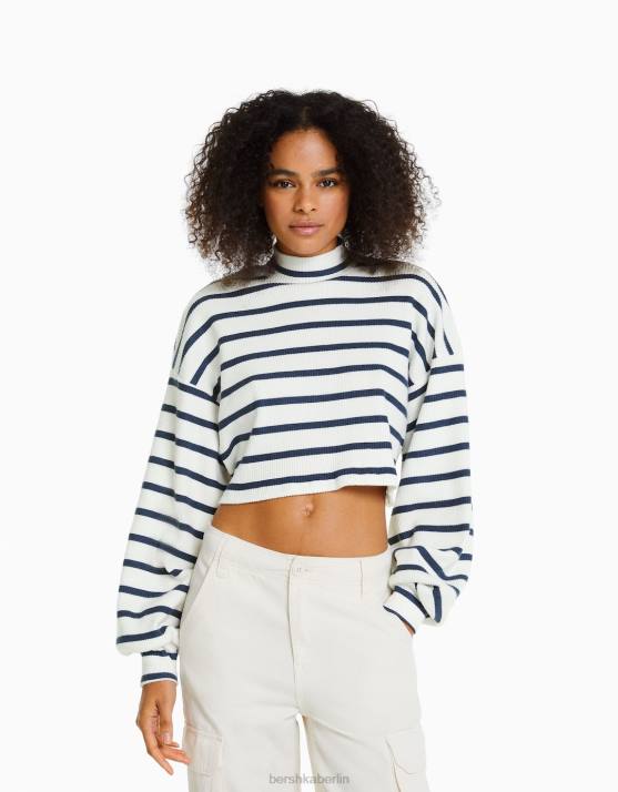 nicht-gerade weiss Bershka Frauen Kurzer Pullover H00J1035