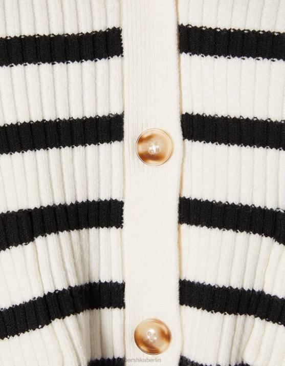 Creme Bershka Frauen Gestreifter, gerippter Cardigan H00J997
