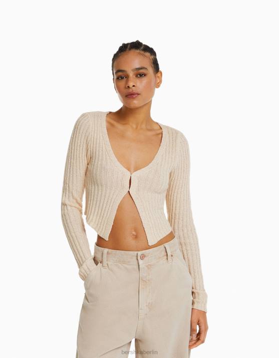 Creme Bershka Frauen Rustikaler, verkürzter Cardigan H00J995