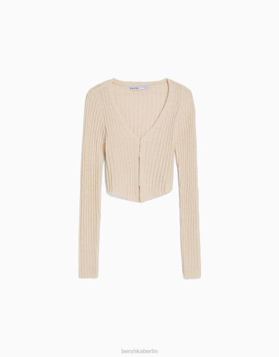 Creme Bershka Frauen Rustikaler, verkürzter Cardigan H00J995