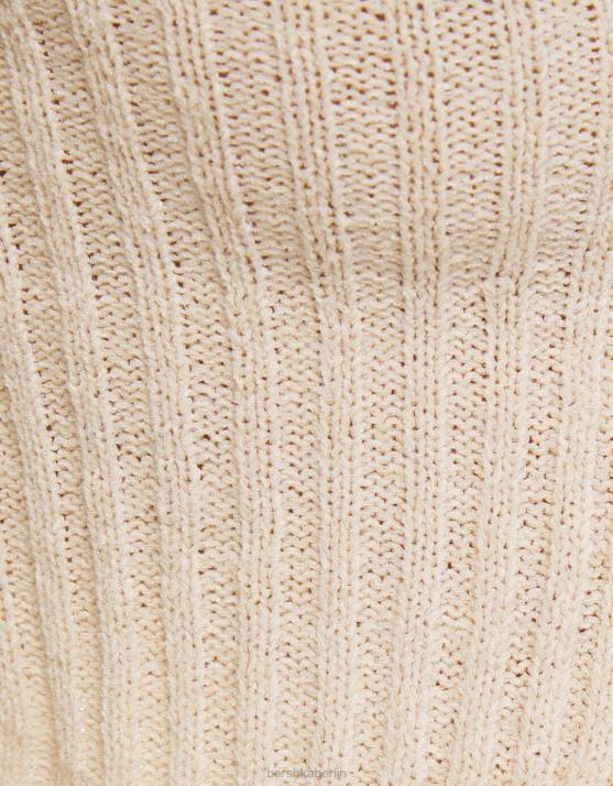 Creme Bershka Frauen Rustikaler, verkürzter Cardigan H00J995