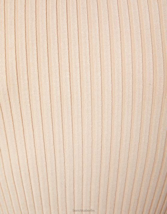 Sand Bershka Frauen Hochgeschlossener Cardigan mit Rippen- und Reißverschlussdetail H00J1049