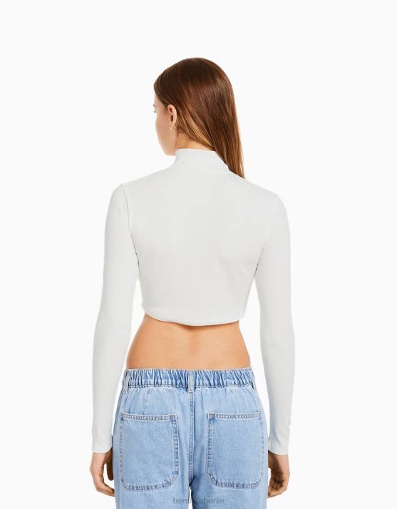 Weiss Bershka Frauen Gestreifter Cardigan mit Reißverschluss H00J1075