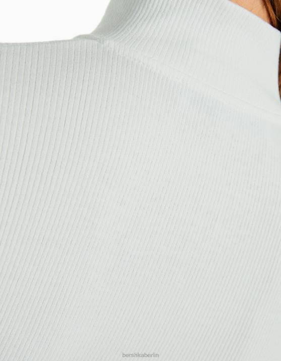 Weiss Bershka Frauen Gestreifter Cardigan mit Reißverschluss H00J1075