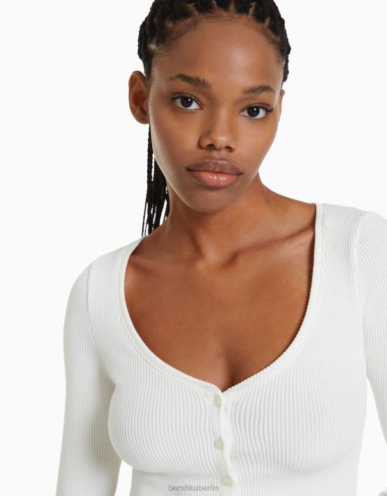 Weiss Bershka Frauen Strickjacke mit Knöpfen H00J991