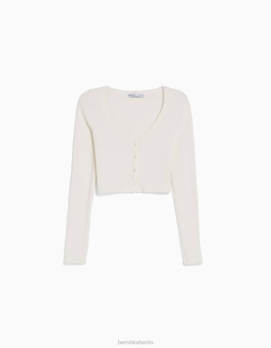 Weiss Bershka Frauen Strickjacke mit Knöpfen H00J991