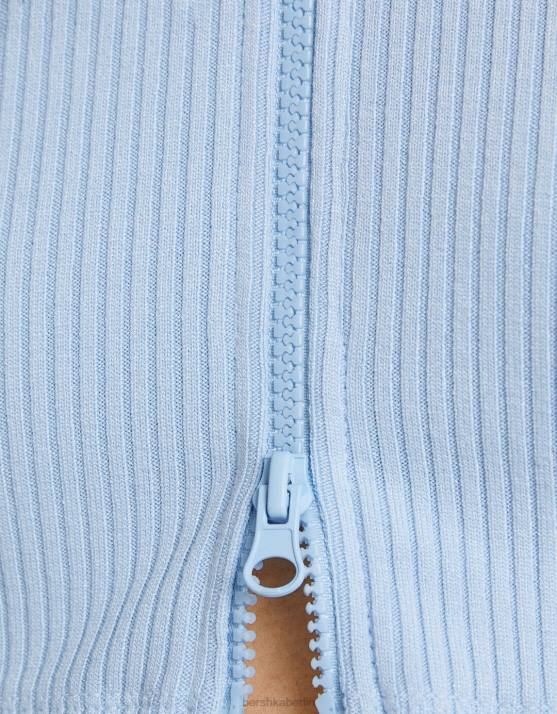 hellblau Bershka Frauen Kurzer Cardigan mit hohem Kragen und Reißverschluss H00J1032
