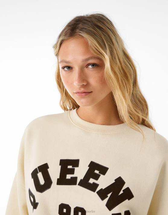 Beige Bershka Frauen Übergroßes bedrucktes Sweatshirt H00J1246
