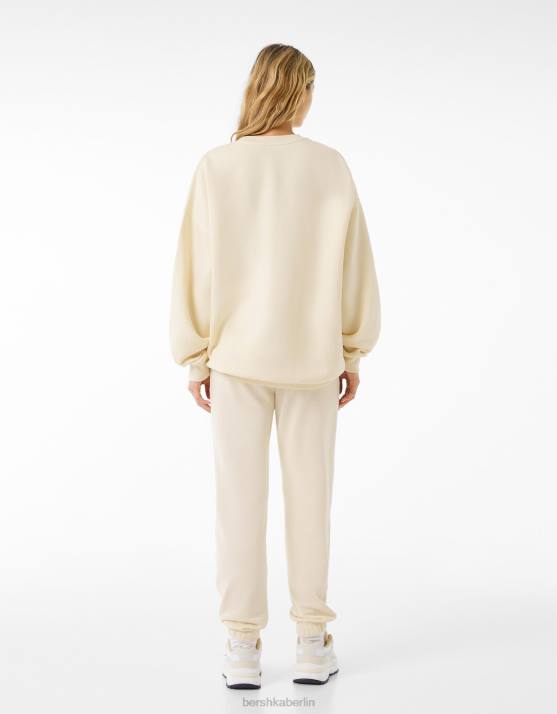 Beige Bershka Frauen Übergroßes bedrucktes Sweatshirt H00J1246