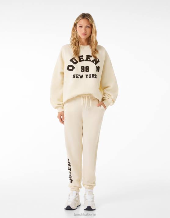 Beige Bershka Frauen Übergroßes bedrucktes Sweatshirt H00J1246