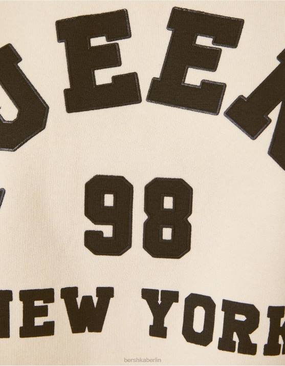 Beige Bershka Frauen Übergroßes bedrucktes Sweatshirt H00J1246