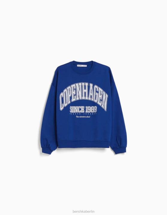 Blau Bershka Frauen Übergroßes bedrucktes Sweatshirt H00J1221