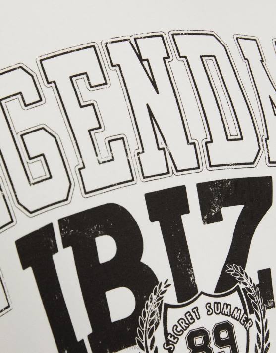 Creme Bershka Frauen Bedrucktes Langarm-Sweatshirt H00J1237