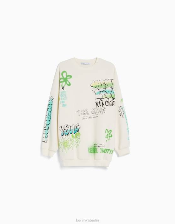 Creme Bershka Frauen Bedrucktes Sweatshirt H00J1224