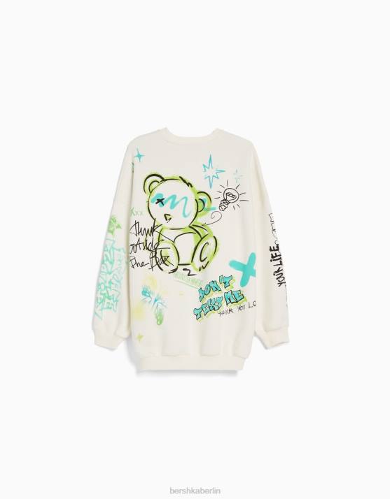 Creme Bershka Frauen Bedrucktes Sweatshirt H00J1224