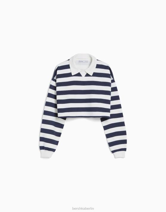 Creme Bershka Frauen Bedrucktes Sweatshirt mit Polokragen H00J1262