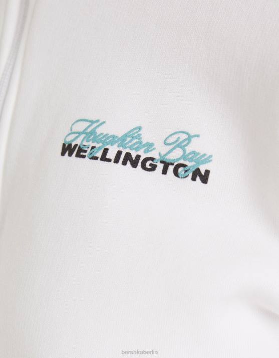 Creme Bershka Frauen Bedrucktes Sweatshirt mit Reißverschluss H00J1257