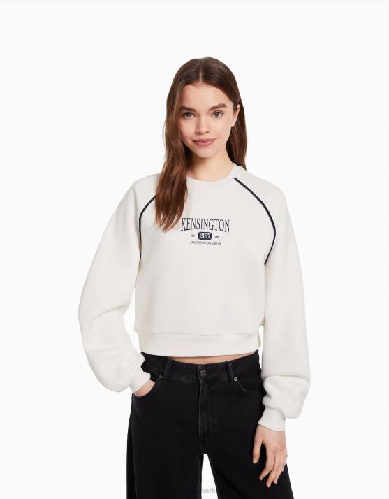 Creme Bershka Frauen Sweatshirt mit Rundhalsausschnitt und Kontrastdruck H00J1263