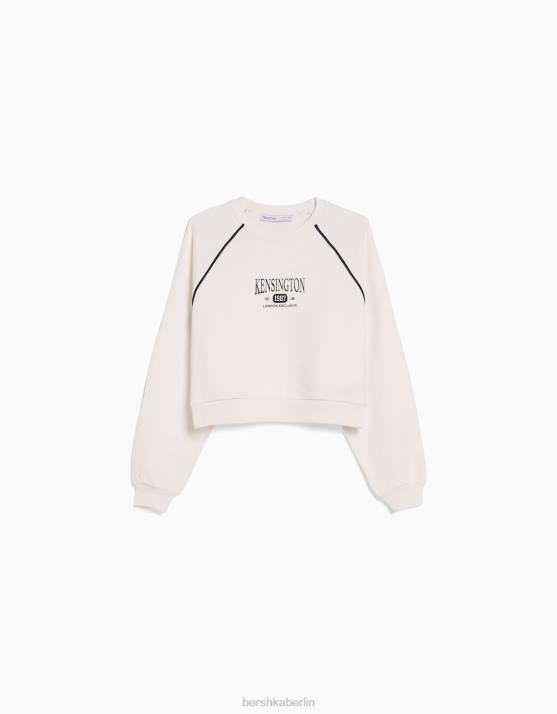 Creme Bershka Frauen Sweatshirt mit Rundhalsausschnitt und Kontrastdruck H00J1263
