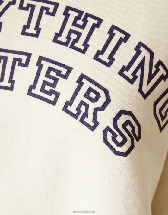 Creme Bershka Frauen Übergroßes bedrucktes Sweatshirt H00J1222