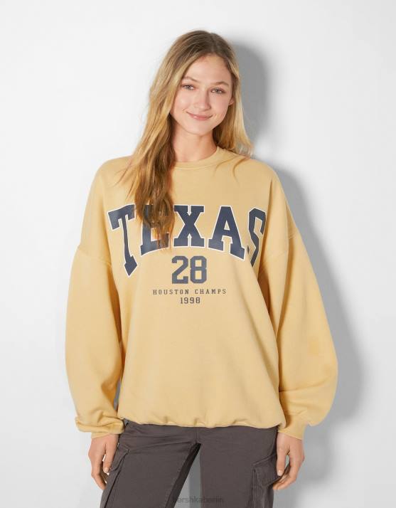 Gelb Bershka Frauen Übergroßes bedrucktes Sweatshirt H00J1249