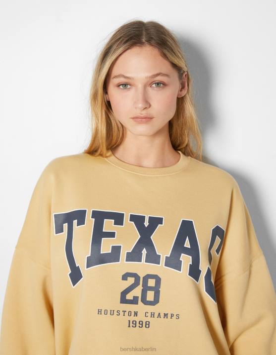 Gelb Bershka Frauen Übergroßes bedrucktes Sweatshirt H00J1249