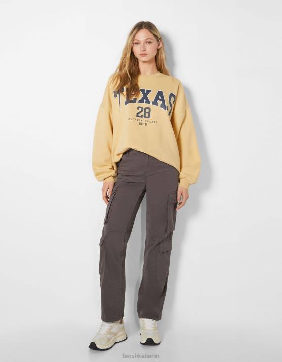 Gelb Bershka Frauen Übergroßes bedrucktes Sweatshirt H00J1249