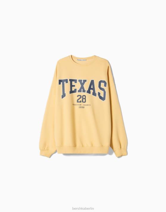 Gelb Bershka Frauen Übergroßes bedrucktes Sweatshirt H00J1249