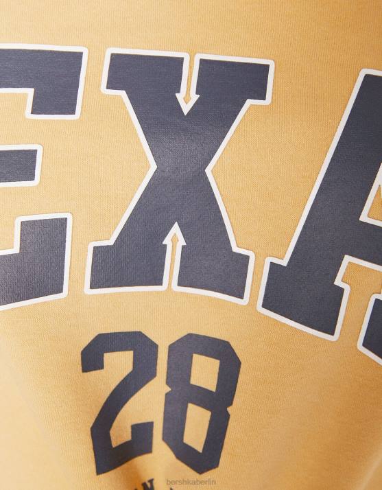 Gelb Bershka Frauen Übergroßes bedrucktes Sweatshirt H00J1249