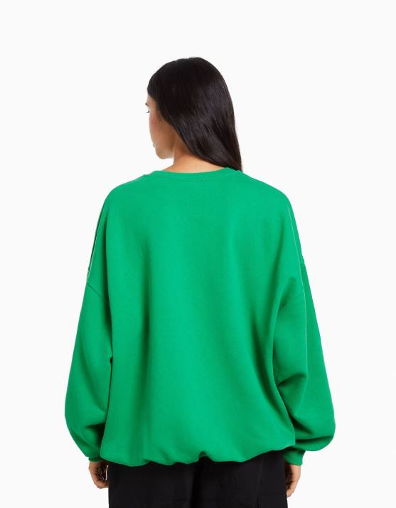 Grün Bershka Frauen Bedrucktes Langarm-Sweatshirt H00J1235