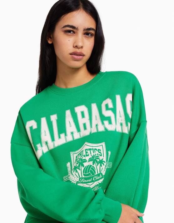 Grün Bershka Frauen Bedrucktes Langarm-Sweatshirt H00J1235
