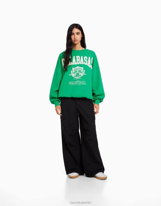 Grün Bershka Frauen Bedrucktes Langarm-Sweatshirt H00J1235