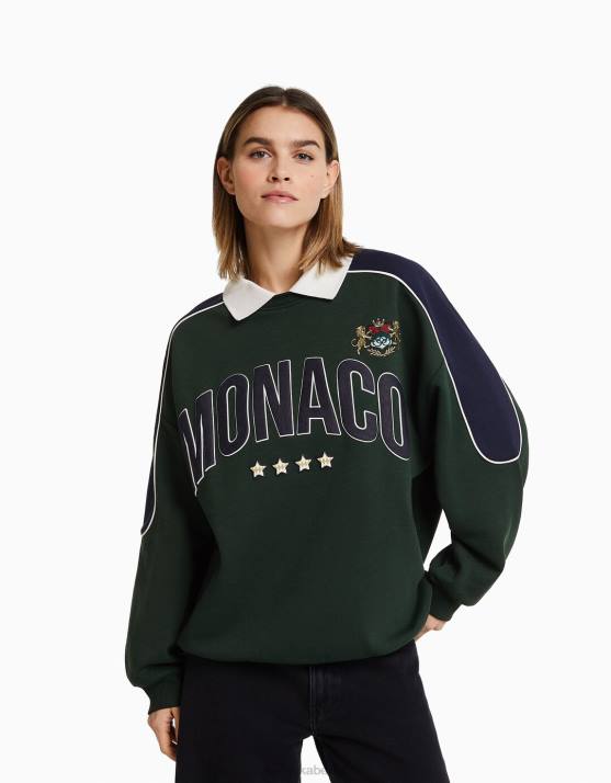 Grün Bershka Frauen Bedrucktes Sweatshirt H00J1276