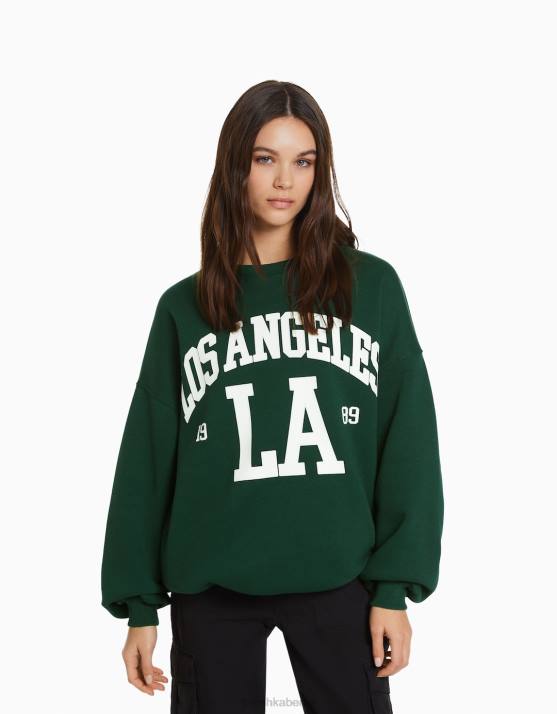 Grün Bershka Frauen Übergroßes bedrucktes Sweatshirt H00J1218