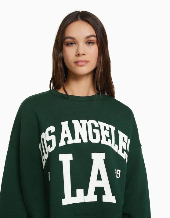 Grün Bershka Frauen Übergroßes bedrucktes Sweatshirt H00J1218