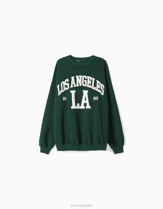 Grün Bershka Frauen Übergroßes bedrucktes Sweatshirt H00J1218