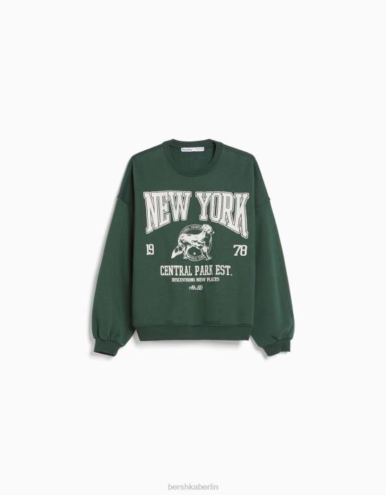 Grün Bershka Frauen Übergroßes bedrucktes Sweatshirt H00J1232