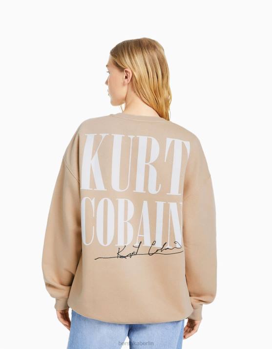 Kamel Bershka Frauen Sweatshirt mit Kurt-Cobain-Print H00J1251
